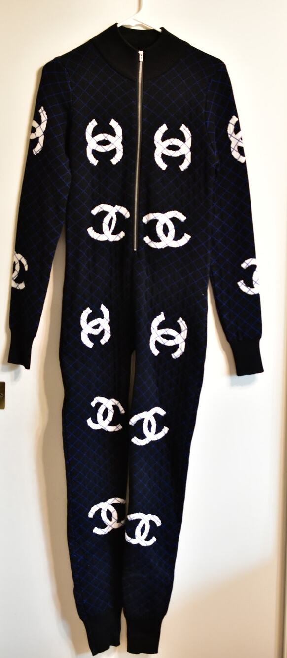 CHANEL 2019 Sample CC Logo Knit Zip Jumpsuit One Piece Size L Rare